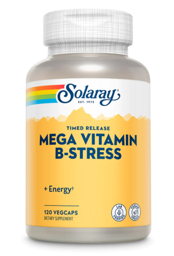 Solaray Mega Vitamin B-Stress Time Released (Мега-витамин B для снятия стресса замедленного высвобождения) 120 растительных капсул  фото 4