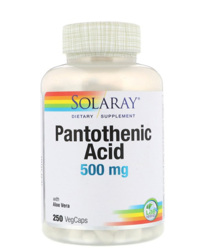 Pantothenic Acid 500 mg (Пантотеновая кислота 500 мг) 250 растительных капсул (Solaray) фото 2