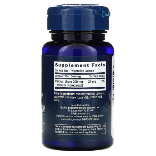 Life Extension Calcium D-Glucarate (D-глюкарат кальция) 200 мг. 60 растительных капсул фото 2