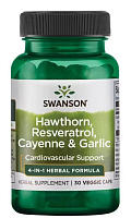 Hawthorn, Resveratrol, Cayenne & Garlic срок 03.2024 30 вег капсул (Swanson)