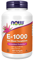 Now Foods Витамин E-1000 с разными типами токоферола (Mixed Tocopherols) 100 мягких капсул 