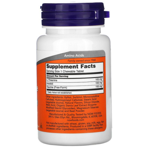 Now Foods L-Теанин (L-Theanine) 100 мг. 90 жевательных таблеток фото 2