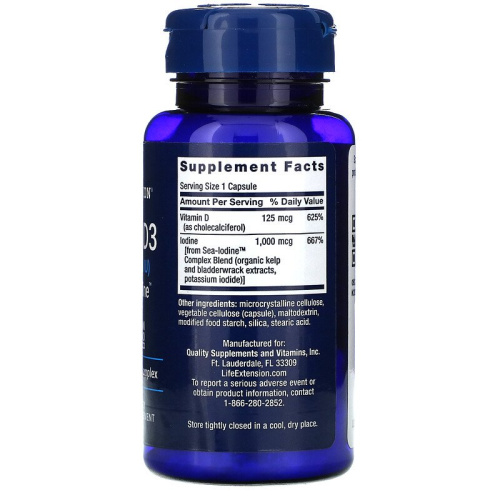 Life Extension Vitamin D3 with Sea-Iodine (Витамин D3 с йодом) 125 мкг. (5000 IU) 60 капсул фото 2