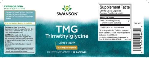 TMG 500 mg (Триметилглицин 500 мг) 90 капсул (Swanson) фото 2