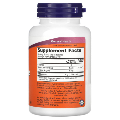 Now Foods D-Mannose 500 мг. (D-Манноза) 120 растительных капсул фото 2