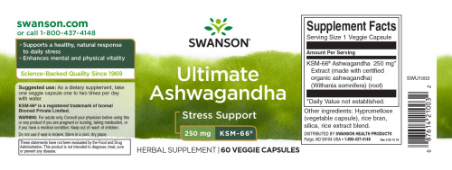 Ultimate Ashwagandha 250 mg (Ашваганда 250 мг) 60 вег капсул (Swanson) фото 2