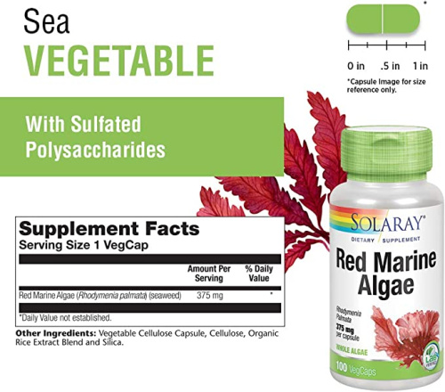 Red Marine Algae 375 mg (Красные Морские Водоросли 375 мг) 100 вег капсул (Solaray) фото 2