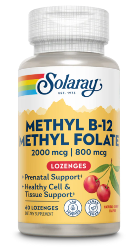 Solaray Methyl B-12 Methyl Folate (Метил B-12 метилфолат) 2000 мкг. | 800 мкг. 60 леденцов со вкусом натуральной вишни