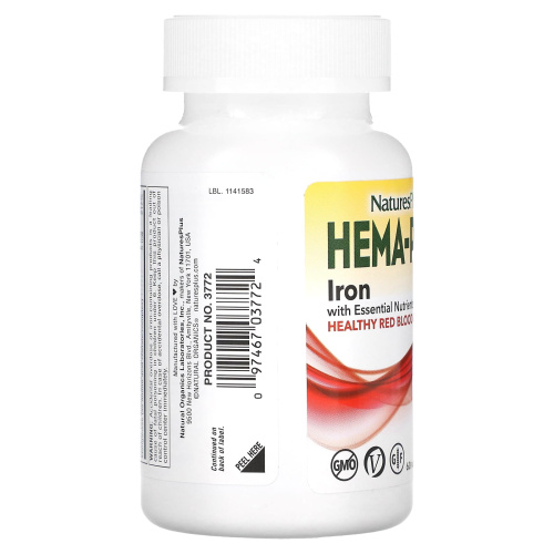 NaturesPlus Hema-Plex Iron Capsules (Железо с синергетическими кофакторами для общего здоровья крови) 60 растительных капсул быстрого действия фото 5