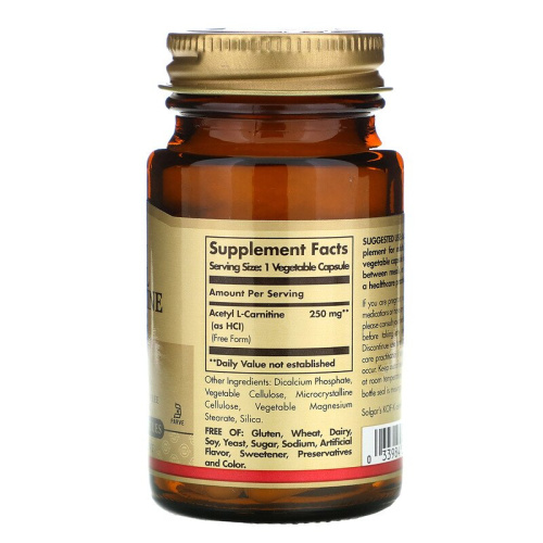 Acetyl-L-Carnitine (Ацетил-Л-Карнитин) Solgar 250 mg. 30 капсул фото 2