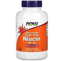 Now Foods Flush-Free Niacin Double Strength (Ниацин не вызывающий покраснений двойной силы, Витамин B3) 500 мг. 180 растительных капсул