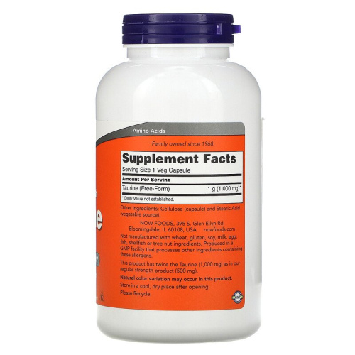 Now Foods Таурин Двойной Силы (Taurine Double Strength) 1000 мг. 250 растительных капсул фото 2