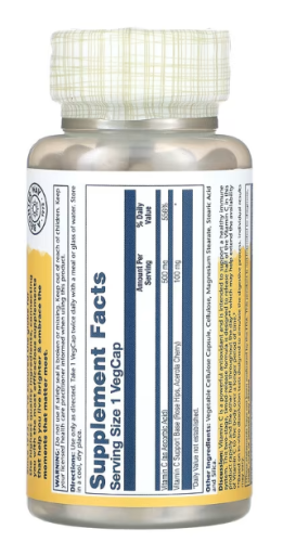 Vitamin C 500 mg TR with Rose Hips & Acerola (Витамин C 500 мг) 100 вег капсул (Solaray) фото 2
