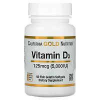 California Gold Nutrition Витамин D3 5000 IU 125 мкг. 90 капсул