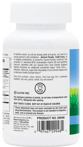 Tooth Fairy® Animal Parade® (детский жевательный пробиотик для полости рта) 90 таб (NaturesPlus) фото 3