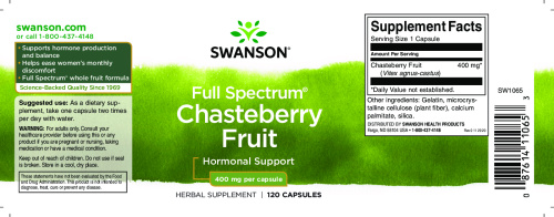 Chasteberry Fruit Vitex 400 mg (Плоды Витекса 400 мг) 120 капсул (Swanson) фото 3