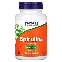 Now Foods Натуральная спирулина без ГМО (Natural Spirulina) 500 мг. 120 растительных капсул