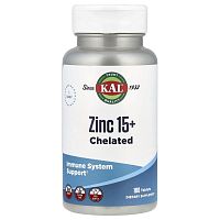 KAL Zinc 15+ Chelated (Цинк хелат с гидрохлоридом бетаина и микроэлементами) 100 таблеток