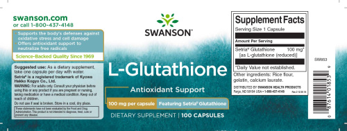 L-Glutathione 100 mg (L-Глутатион 100 мг) 100 вег капсул (Swanson) фото 2