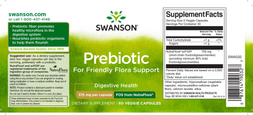 Prebiotic for Friendly Flora Support 375 mg (пребиотик 375 мг ) 60 вег капсул (Swanson) фото 3