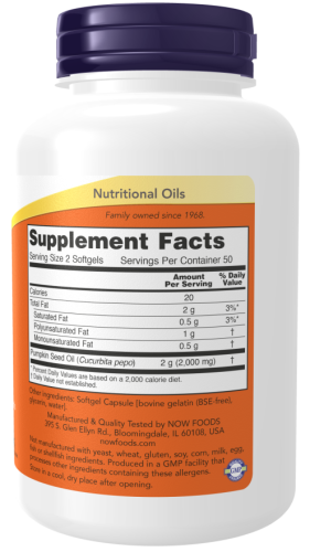Now Foods Pumpkin Seed Oil (Масло из тыквенных семян) 1000 мг. 100 мягких капсул фото 3