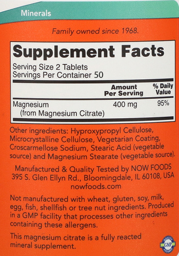 Magnesium Citrate 200 мг (Цитрат магния) 100 таблеток (Now Foods) фото 2