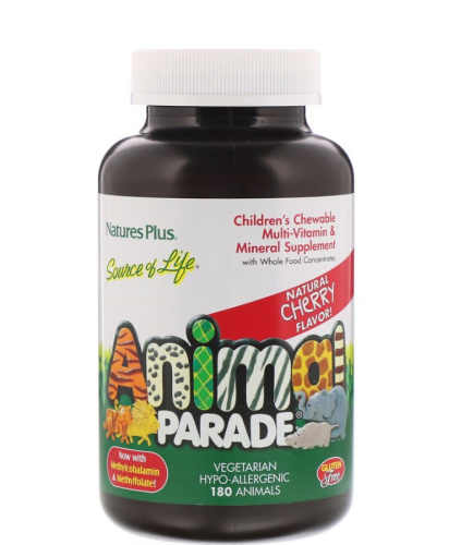 Multivitamin Animal Parade (Детские мультивитамины) 180 таблеток (NaturesPlus) (Вишня)