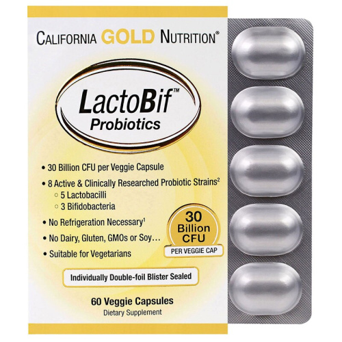 California Gold Nutrition Пробиотики LactoBif Probiotics 30 млрд. КОЕ 60 капсул