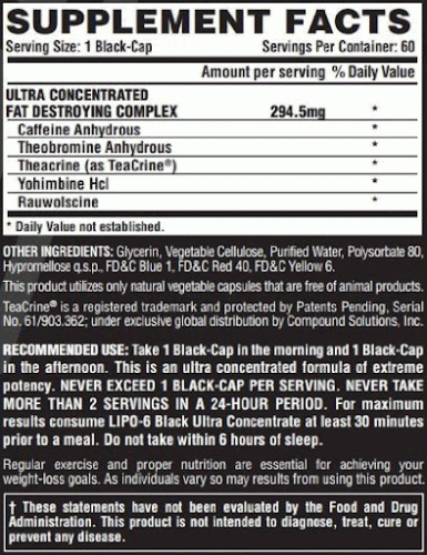 Lipo-6 Black Ultra Concentrate AMZ Version (USA) 60 black-caps (Nutrex) фото 2