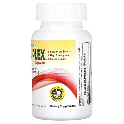 NaturesPlus Hema-Plex Iron Capsules (Железо с синергетическими кофакторами для общего здоровья крови) 60 растительных капсул быстрого действия фото 3