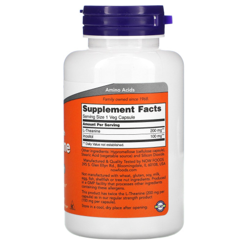 Now Foods L-Теанин (L-Theanine) Двойной силы 200 мг. 120 вегетарианских капсул фото 2