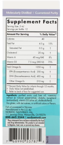 Nordic Naturals Baby's DHA with Vitamin D3 (Детская ДГК с витамином D3) 1050 мг 60 мл фото 2
