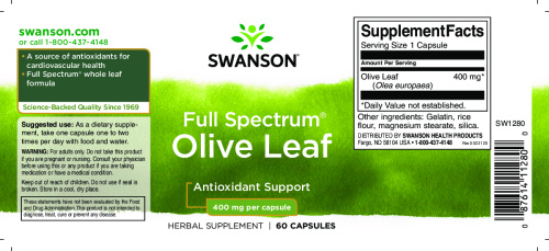 Olive Leaf 400 mg Full Spectrum (Листья Оливы 400 мг) 60 капсул (Swanson) фото 2