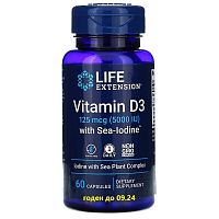 Vitamin D3 5000 IU with Sea-Iodine срок 09.2024 (Витамин Д-3 плюс Йод) 60 капсул (Life Extension)