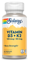 Solaray Vitamin D3 + K2 (Витамин Д3 + К2) 125 мкг. | 50 мкг. 120 растительных капсул