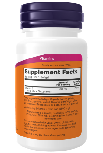 Vitamin E-400 with Mixed Tocopherols (Витамин Е смешанные токоферолы) 50 мягких капсул (Now Foods) фото 3