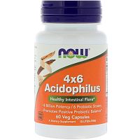 Now Foods 4x6 Acidophilus (Ацидофилус, Пробиотик, Бифидо и Лактобактерии) 60 растительных капсул
