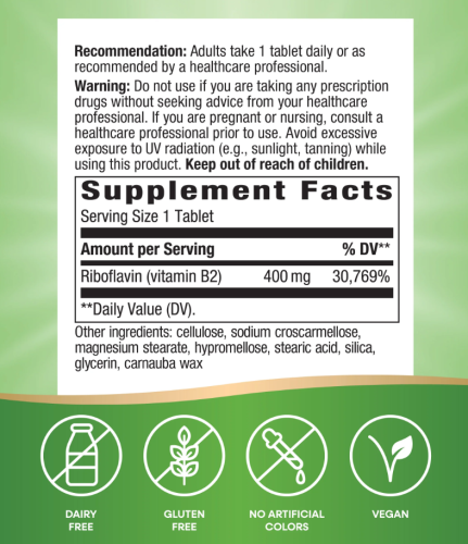 Riboflavin Vitamin B-2 400 mg (Витамин B-2 Рибофлавин 400 мг) 30 таблеток (Nature's Way) фото 4
