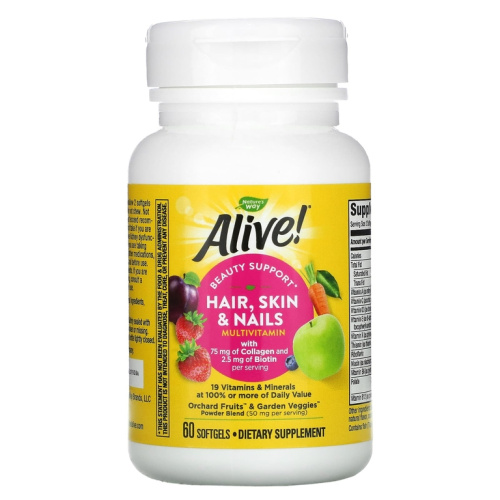 Alive! Hair, Skin & Nails Multivitamin (витамины для волос, кожи и ногтей) 60 капсул (Nature's Way) фото 3