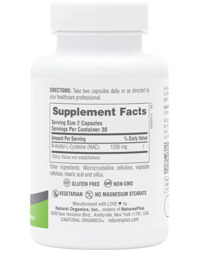 NaturesPlus PRO NAC (N-ацетил-L-цистеин) 1200 мг. 60 капсул фото 2