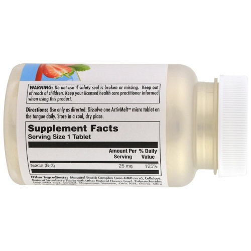 KAL Niacin ActivMelt (Ниацин, B3) 25 мг. 200 микротаблеток со вкусом клубники фото 2