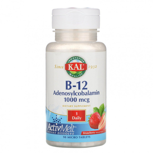 KAL Витамин B-12 Аденозилкобаламин (Vitamin B-12 Adenosylcobalamin) 1000 мкг. 90 микротаблеток фото 2