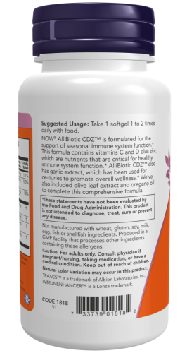 Now Foods AlliBiotic CDZ (Аллибиотик) 60 мягких капсул фото 2