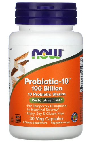 Now Foods Probiotic-10 100 Billion (Пробиотик-10 штаммов 100 миллиардов) 30 растительных капсул
