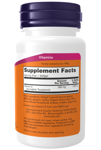 Now Foods Витамин E-400 с разными типами токоферола (Mixed Tocopherols) 250 мягких капсул  фото 3