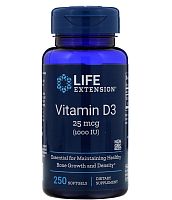 Vitamin D3 25 mcg (1000 IU) Витамин Д3 25 мкг (1000 ME) 250 капсул (Life Extension) срок 12.2023