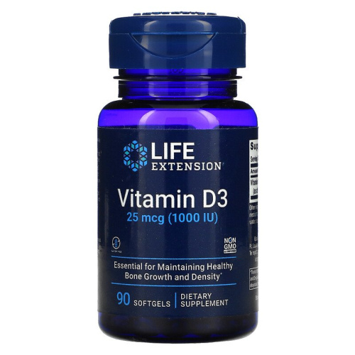 Life Extension Витамин D3 (Vitamin D3) 1000 IU 25 мкг. 90 капсул