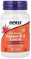 Now Foods Vitamin D-3 High Potency (Витамин Д-3 высокоактивный) 5000 IU 240 мягких капсул