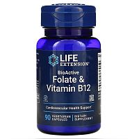 Life Extension BioActive Folate & Vitamin B12 (Биоактивный Фолат и Витамин Б12) 90 растительных капсул