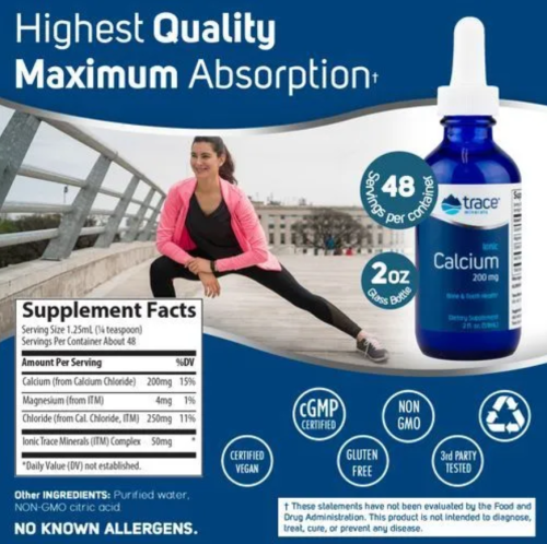 Ionic Calcium 200 mg (Ионный Кальций 200 мг) 2 fl oz. 59 ml (Trace Minerals) фото 2